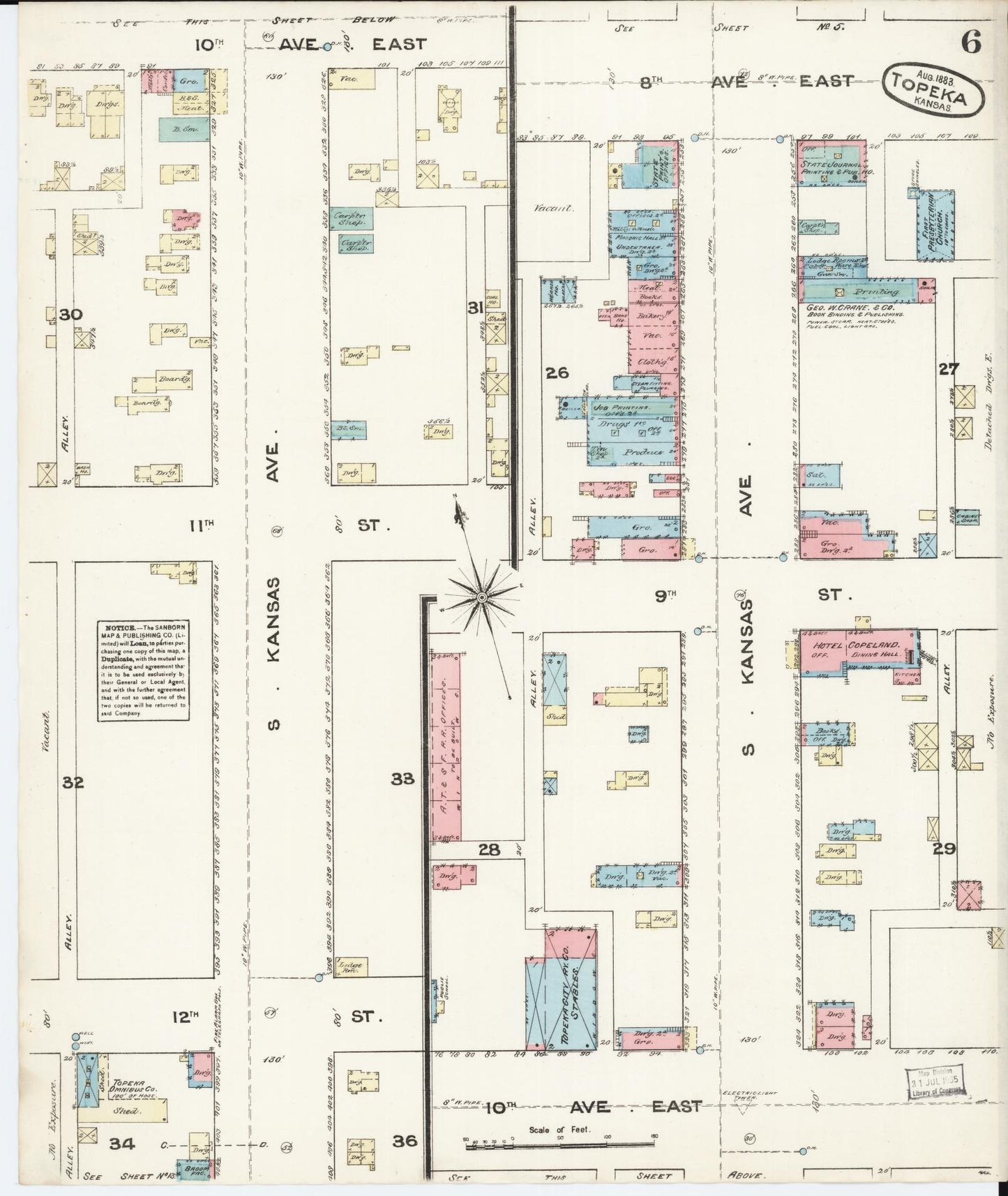 Sanborn Fire Insurance Map from Topeka, Shawnee County, Kansas (1883), Sheet #0006 - Complete Map Set gallery image, historic Sanborn map, vintage wall art, Kansas Kansas