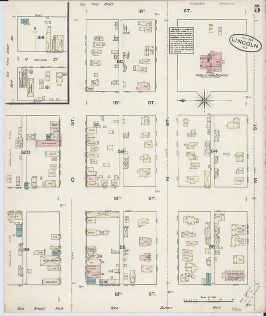 Sanborn Fire Insurance Map from Lincoln, Lancaster County, Nebraska (Unknown), Sheet #0005 - Historic Sanborn Fire Insurance Map Print, vintage old map wall art, antique decor, genealogy gift, Nebraska Nebraska map