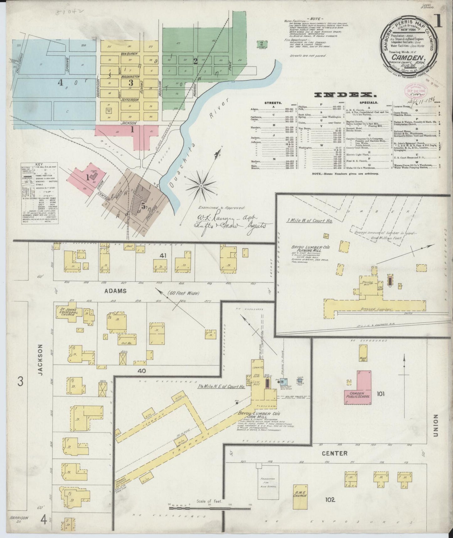 Sanborn Fire Insurance Map from Camden, Ouachita County, Arkansas (1896), Sheet #0001 - Historic Sanborn Fire Insurance Map Print, vintage old map wall art, antique decor, genealogy gift, Arkansas Arkansas map