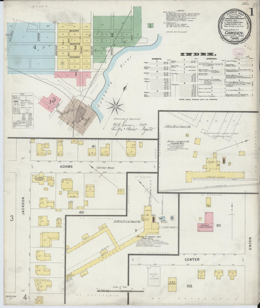 Sanborn Fire Insurance Map from Camden, Ouachita County, Arkansas (1896), Sheet #0001 - Historic Sanborn Fire Insurance Map Print, vintage old map wall art, antique decor, genealogy gift, Arkansas Arkansas map