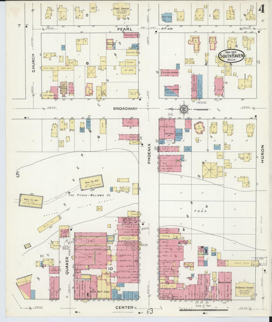 Sanborn Fire Insurance Map from South Haven, Van Buren County, Michigan (1916), Sheet #0004 - Historic Sanborn Fire Insurance Map Print, vintage old map wall art, antique decor, genealogy gift, Michigan Michigan map