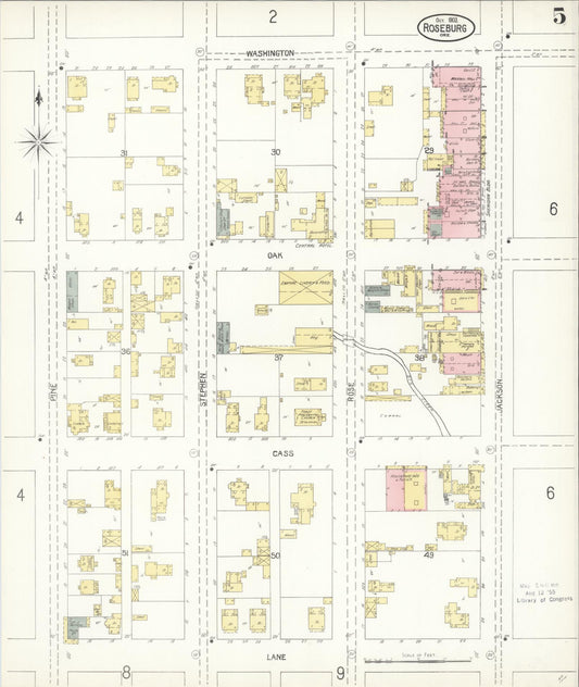 Sanborn Fire Insurance Map from Roseburg, Douglas County, Oregon (1903), Sheet #0005 - Historic Sanborn Fire Insurance Map Print, vintage old map wall art, antique decor, genealogy gift, Oregon Oregon map
