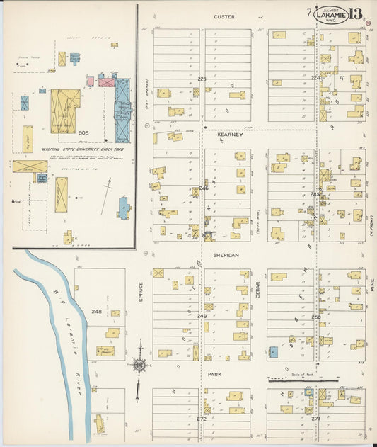 Sanborn Fire Insurance Map from Laramie, Albany County, Wyoming (1912), Sheet #0013 - Historic Sanborn Fire Insurance Map Print, vintage old map wall art, antique decor, genealogy gift, Wyoming Wyoming map