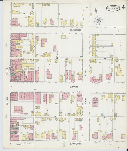 Sanborn Fire Insurance Map from Hillsboro, Highland County, Ohio (1893), Sheet #0002 - Historic Sanborn Fire Insurance Map Print, vintage old map wall art, antique decor, genealogy gift, Ohio Ohio map
