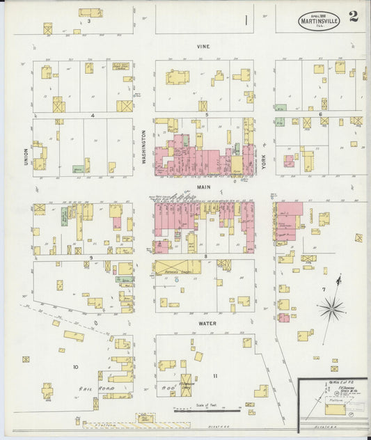 Sanborn Fire Insurance Map from Martinsville, Clark County, Illinois (1898), Sheet #0002 - Historic Sanborn Fire Insurance Map Print, vintage old map wall art, antique decor, genealogy gift, Illinois Illinois map