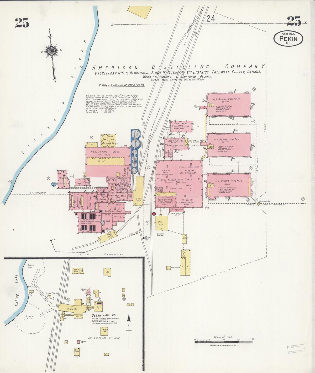 Sanborn Fire Insurance Map from Pekin, Tazewell County, Illinois (1925), Sheet #0025 - Historic Sanborn Fire Insurance Map Print, vintage old map wall art, antique decor, genealogy gift, Illinois Illinois map
