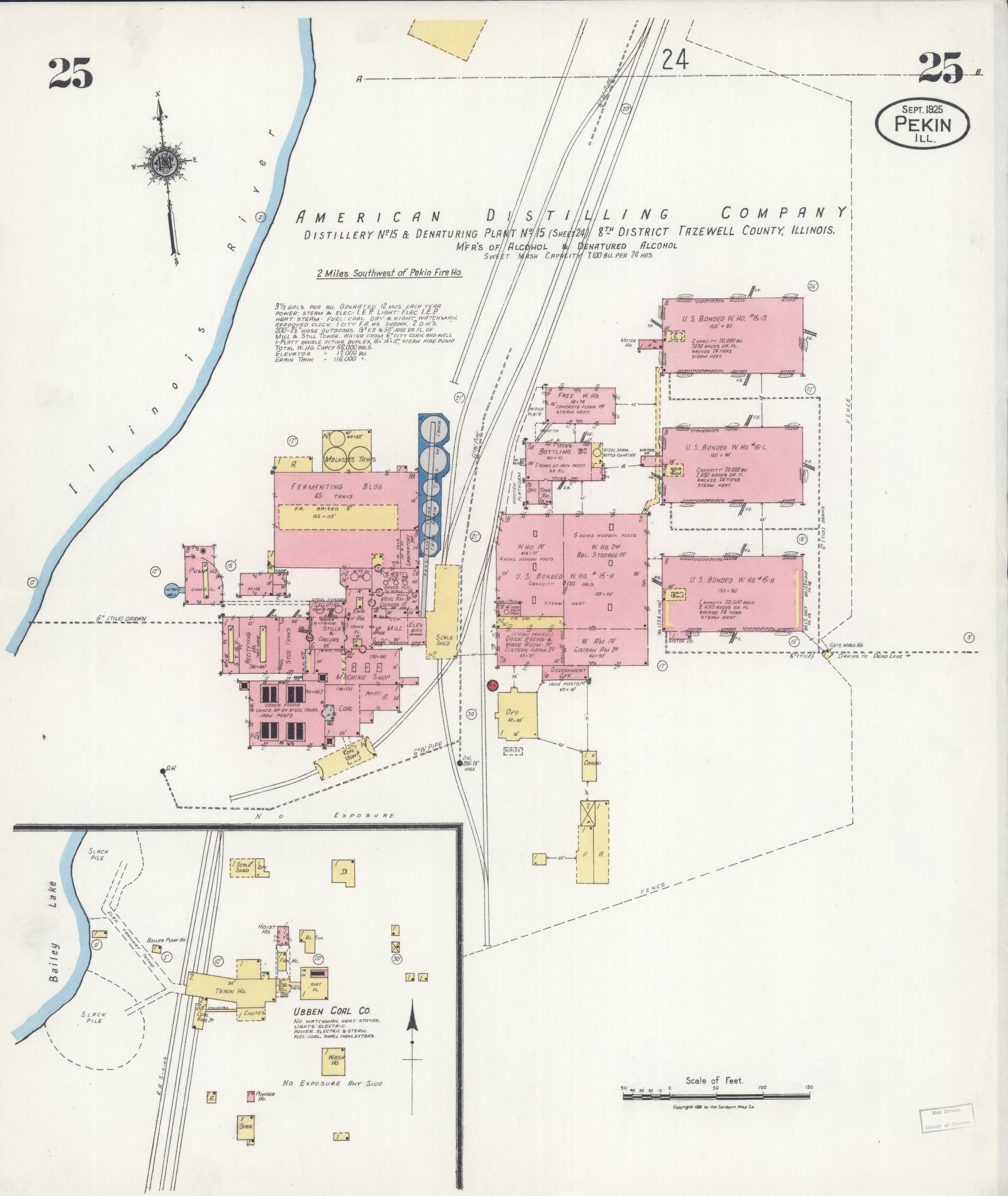 Sanborn Fire Insurance Map from Pekin, Tazewell County, Illinois (1925), Sheet #0025 - Historic Sanborn Fire Insurance Map Print, vintage old map wall art, antique decor, genealogy gift, Illinois Illinois map