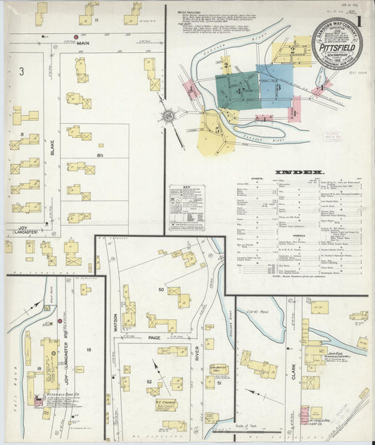 Sanborn Fire Insurance Map from Pittsfield, Merrimack County, New Hampshire (1912), Sheet #0001 - Historic Sanborn Fire Insurance Map Print, vintage old map wall art, antique decor, genealogy gift, New Hampshire New Hampshire map