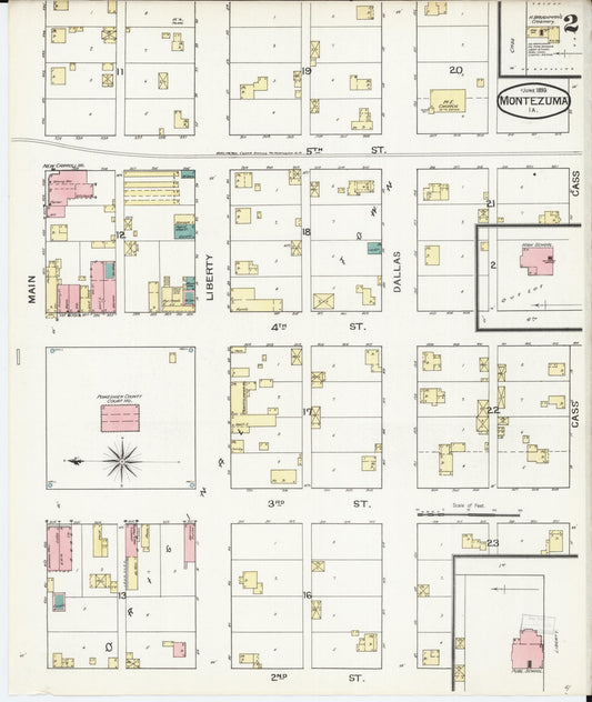 Sanborn Fire Insurance Map from Montezuma, Poweshiek County, Iowa (1893), Sheet #0002 - Historic Sanborn Fire Insurance Map Print, vintage old map wall art