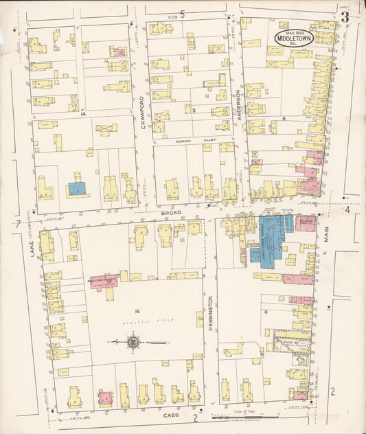 Sanborn Fire Insurance Map from Middletown, New Castle County, Delaware (1922), Sheet #0003 - Historic Sanborn Fire Insurance Map Print, vintage old map wall art, antique decor, genealogy gift, Delaware Delaware map