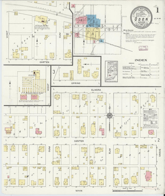 Sanborn Fire Insurance Map from Odon, Daviess County, Indiana (1913), Sheet #0001 - Complete Map Set gallery image, historic Sanborn map, vintage wall art, Indiana Indiana