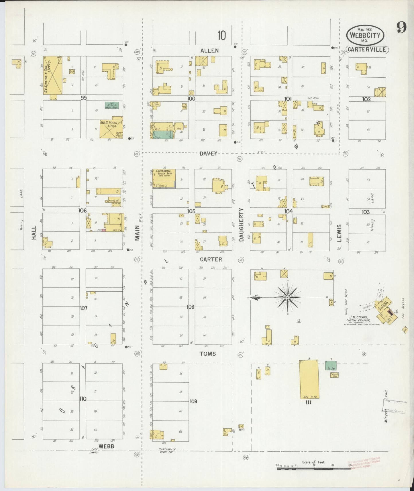 Sanborn Fire Insurance Map from Webb City, Jasper County, Missouri (1900), Sheet #0009 - Complete Map Set gallery image, historic Sanborn map, vintage wall art, Missouri Missouri