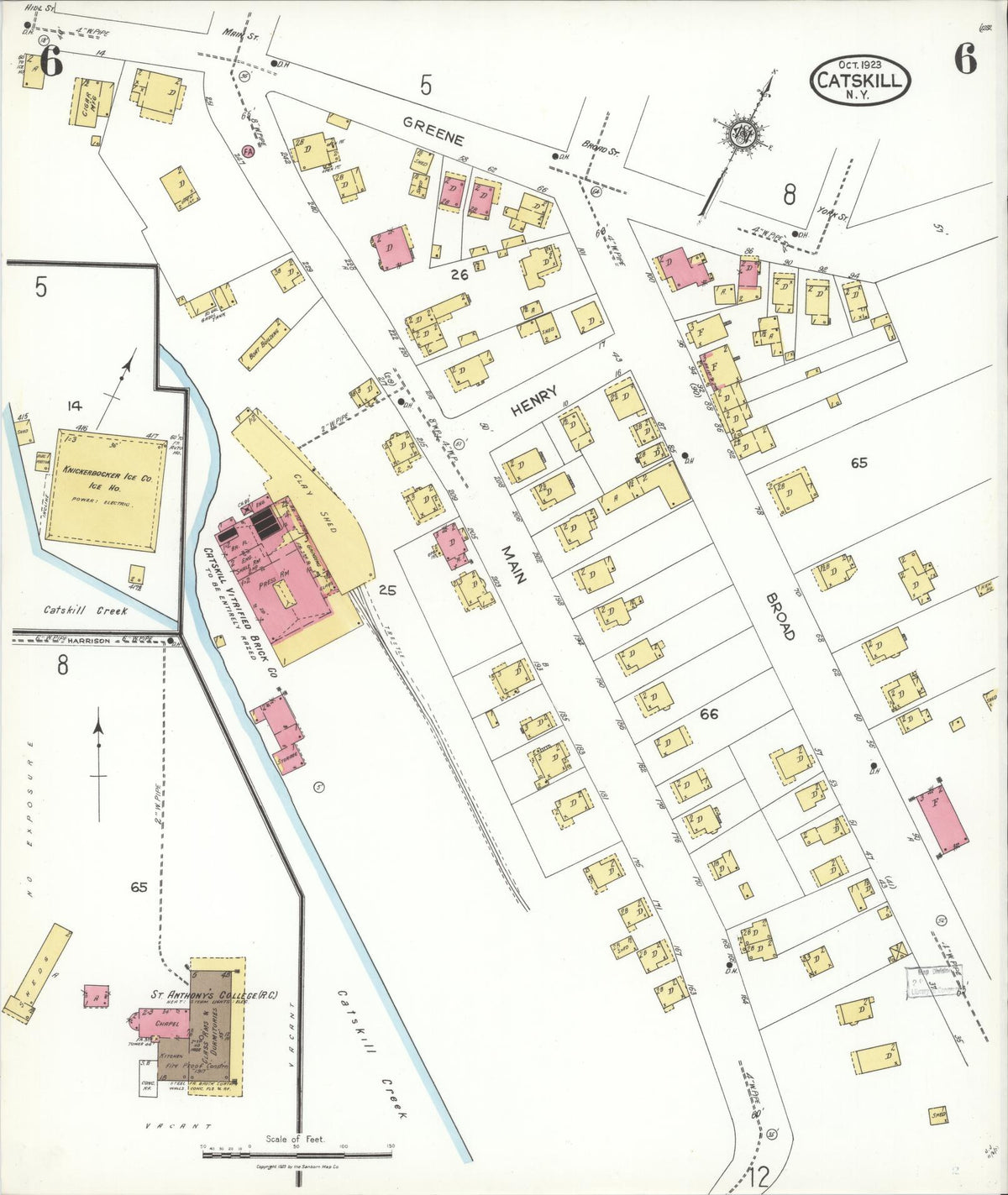 Sanborn Fire Insurance Map from Catskill, Greene County, New York (1923), Sheet #0006 - Historic Sanborn Fire Insurance Map Print, vintage old map wall art, antique decor, genealogy gift, New York New York map