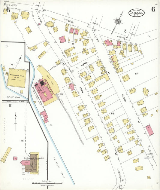Sanborn Fire Insurance Map from Catskill, Greene County, New York (1923), Sheet #0006 - Historic Sanborn Fire Insurance Map Print, vintage old map wall art, antique decor, genealogy gift, New York New York map