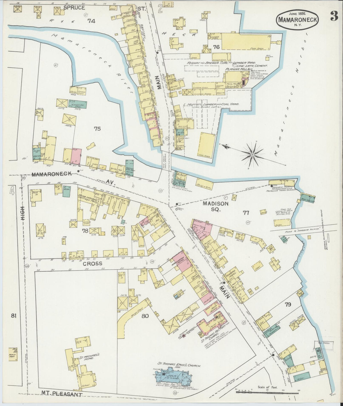Sanborn Fire Insurance Map from Mamaroneck, Westchester County, New York (1892), Sheet #0003 - Complete Map Set gallery image, historic Sanborn map, vintage wall art, New York New York