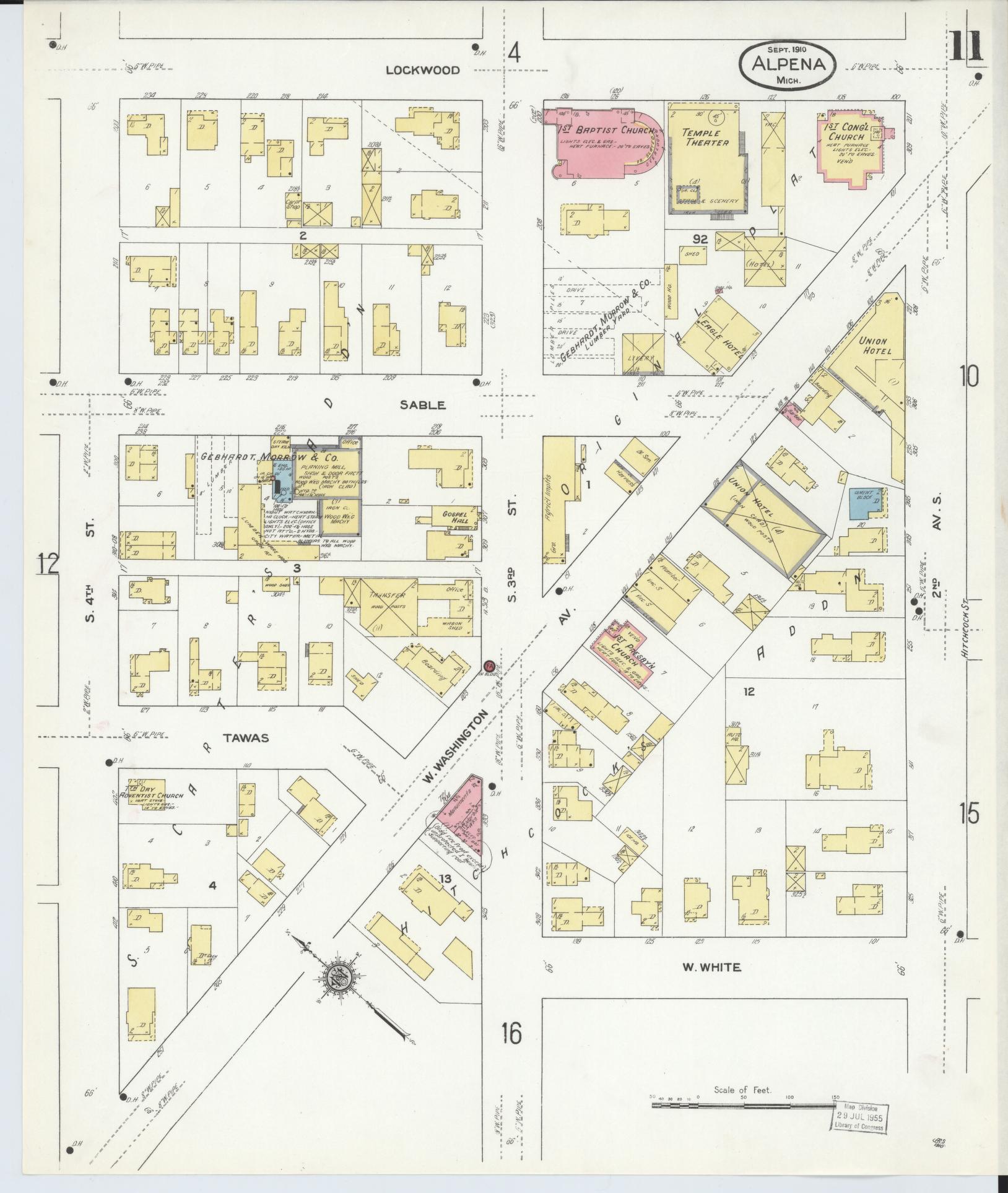 Sanborn Fire Insurance Map from Alpena, Alpena County, Michigan (1910), Sheet #0011 - Complete Map Set gallery image, historic Sanborn map, vintage wall art, Michigan Michigan