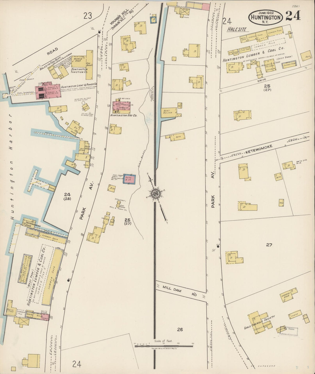 Sanborn Fire Insurance Map from Huntington, Suffolk County, New York (1922), Sheet #0024 - Complete Map Set gallery image, historic Sanborn map, vintage wall art, New York New York