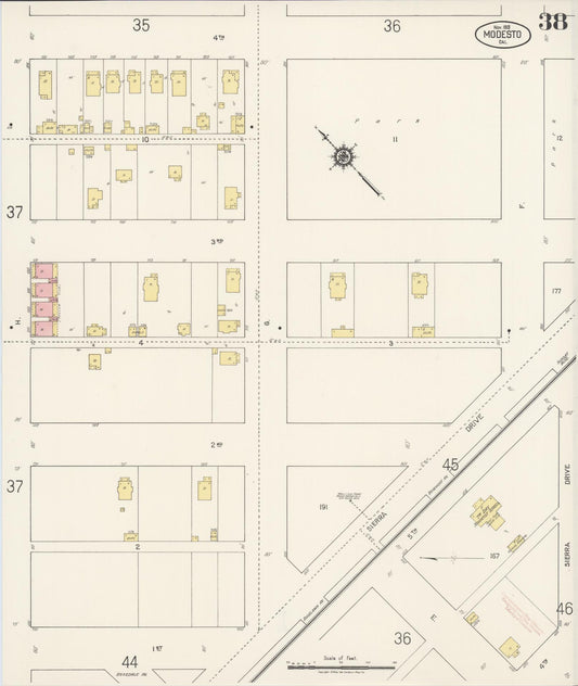 Sanborn Fire Insurance Map from Modesto, Stanislaus County, California (1919), Sheet #0038 - Historic Sanborn Fire Insurance Map Print, vintage old map wall art, antique decor, genealogy gift, California California map