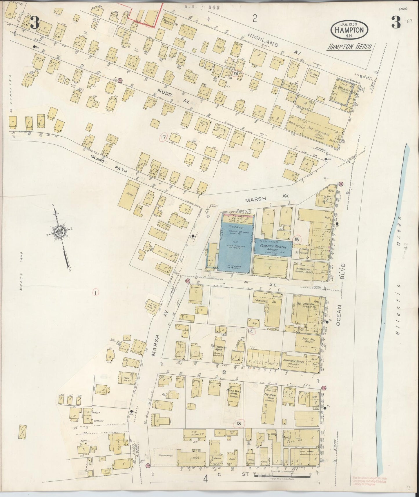 Sanborn Fire Insurance Map from Hampton, Rockingham County, New Hampshire (1942), Sheet #0003 - Complete Map Set gallery image, historic Sanborn map, vintage wall art, New Hampshire New Hampshire