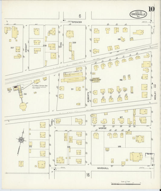 Sanborn Fire Insurance Map from Greenville, Hunt County, Texas (1914), Sheet #0010 - Historic Sanborn Fire Insurance Map Print, vintage old map wall art, antique decor, genealogy gift, Texas Texas map