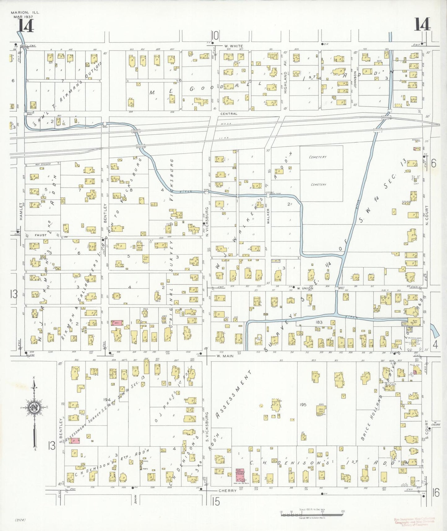 Sanborn Fire Insurance Map from Marion, Williamson County, Illinois (1937), Sheet #0014 - Complete Map Set gallery image, historic Sanborn map, vintage wall art, Illinois Illinois