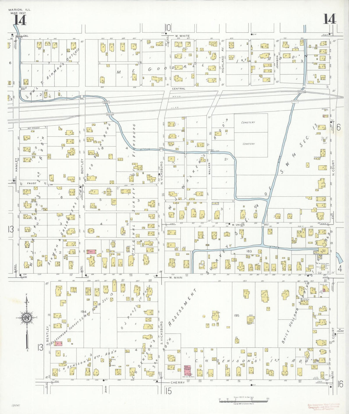 Sanborn Fire Insurance Map from Marion, Williamson County, Illinois (1937), Sheet #0014 - Complete Map Set gallery image, historic Sanborn map, vintage wall art, Illinois Illinois