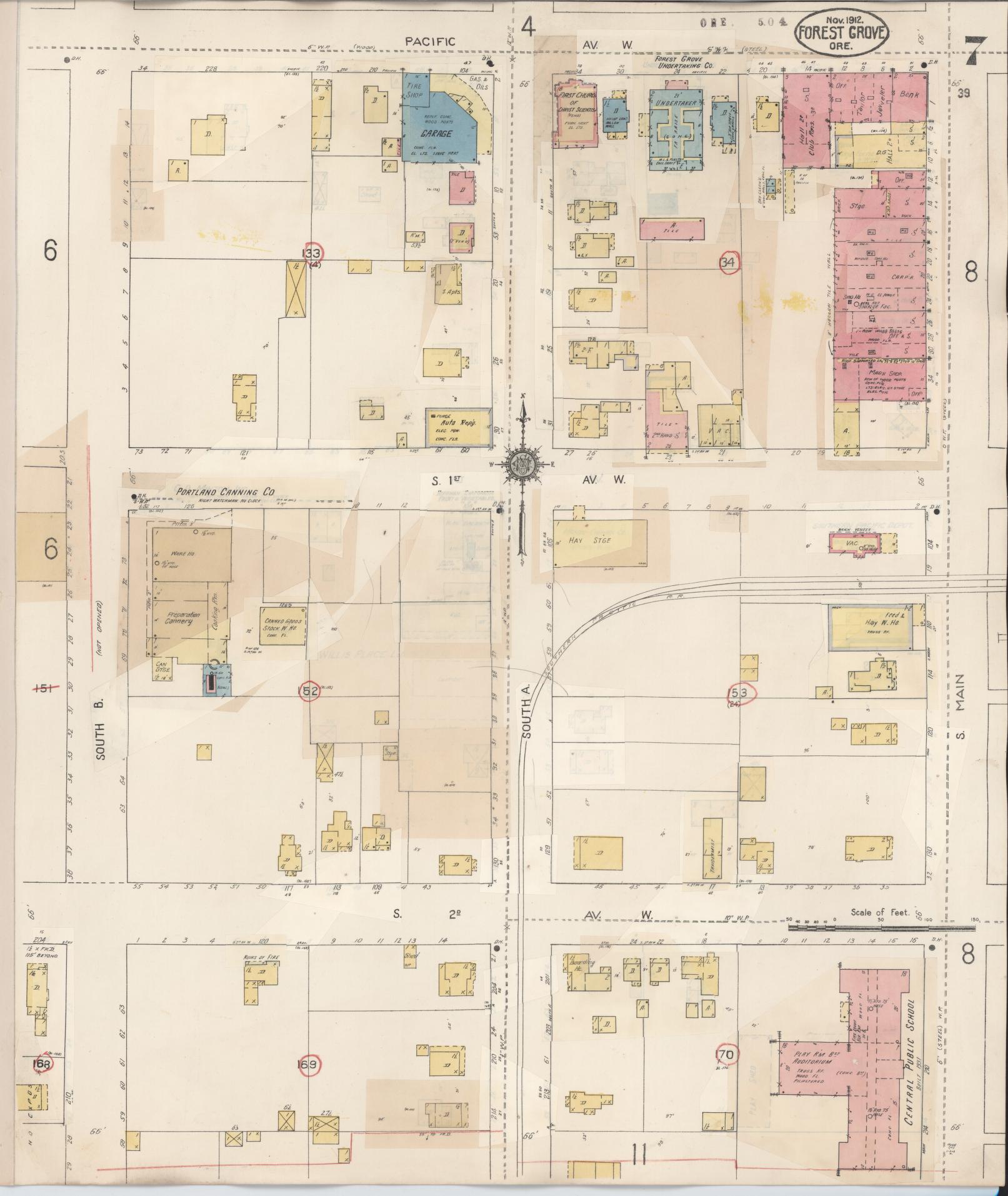 Sanborn Fire Insurance Map from Forest Grove, Washington County, Oregon (1939), Sheet #0007 - Historic Sanborn Fire Insurance Map Print, vintage old map wall art, antique decor, genealogy gift, Oregon Oregon map