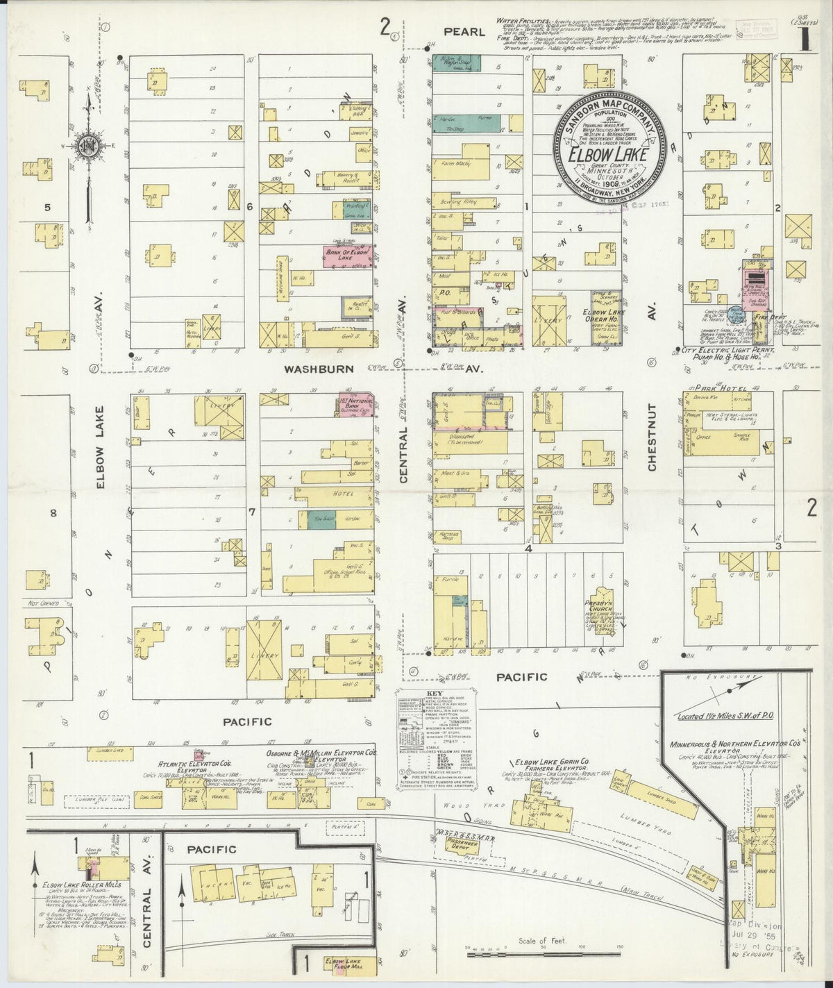 Sanborn Fire Insurance Map from Elbow Lake, Grant County, Minnesota (1909), Sheet #0001 - Complete Map Set gallery image, historic Sanborn map, vintage wall art, Minnesota Minnesota