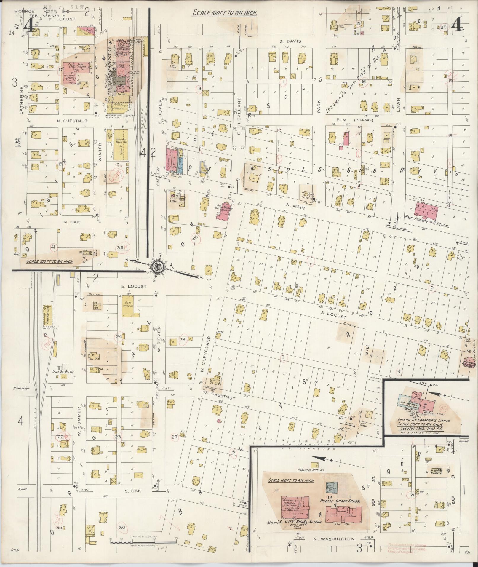 Sanborn Fire Insurance Map from Monroe City, Monroe County, Missouri (1943), Sheet #0004 - Complete Map Set gallery image, historic Sanborn map, vintage wall art, Missouri Missouri