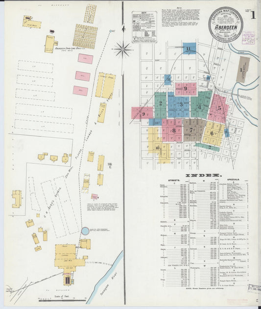 Sanborn Fire Insurance Map from Aberdeen, Monroe County, Mississippi (1905), Sheet #0001 - Complete Map Set gallery image, historic Sanborn map, vintage wall art, Mississippi Mississippi