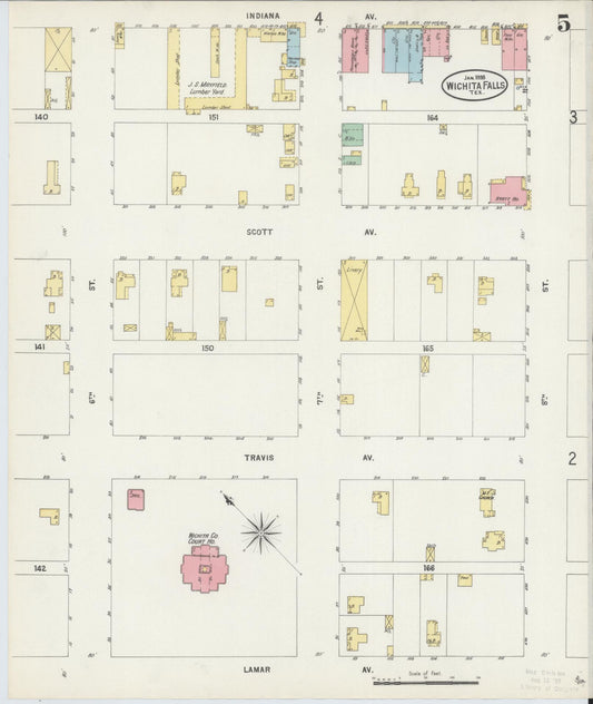 Sanborn Fire Insurance Map from Wichita Falls, Wichita County, Texas (1898), Sheet #0005 - Historic Sanborn Fire Insurance Map Print, vintage old map wall art, antique decor, genealogy gift, Texas Texas map