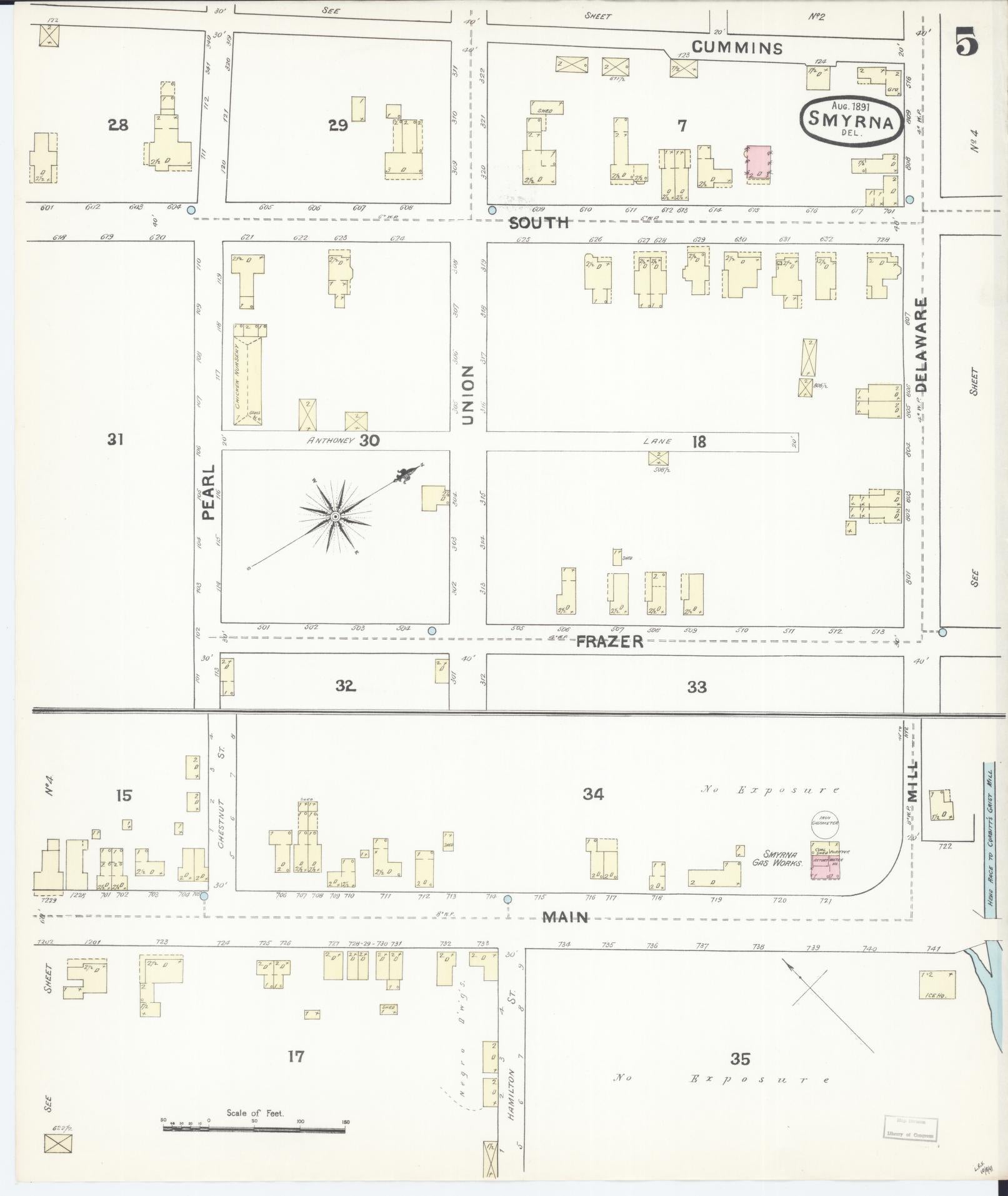 Sanborn Fire Insurance Map from Smyrna, Kent County, Delaware (1891), Sheet #0005 - Complete Map Set gallery image, historic Sanborn map, vintage wall art, Delaware Delaware