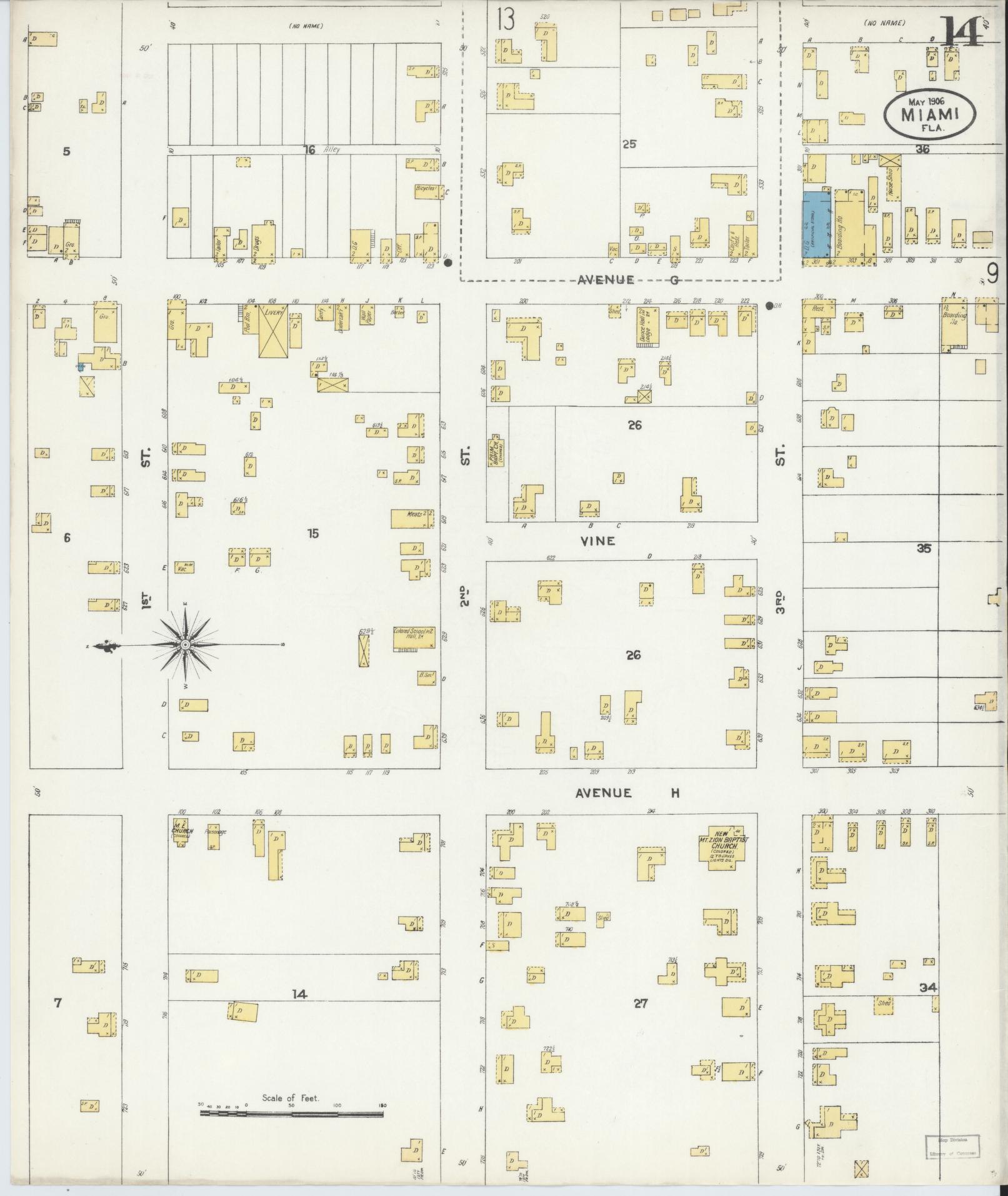 Sanborn Fire Insurance Map from Miami, Dade County, Florida (1906), Sheet #0014 - Historic Sanborn Fire Insurance Map Print, vintage old map wall art, antique decor, genealogy gift, Florida Florida map