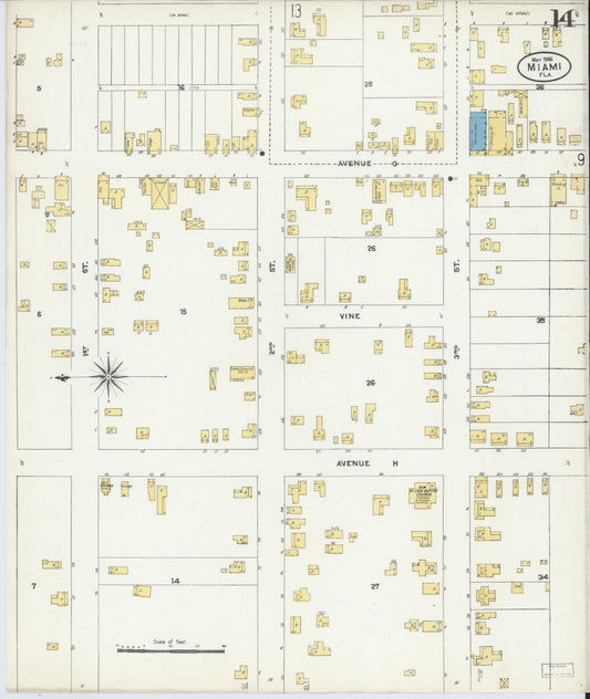 Sanborn Fire Insurance Map from Miami, Dade County, Florida (1906), Sheet #0014 - Historic Sanborn Fire Insurance Map Print, vintage old map wall art, antique decor, genealogy gift, Florida Florida map