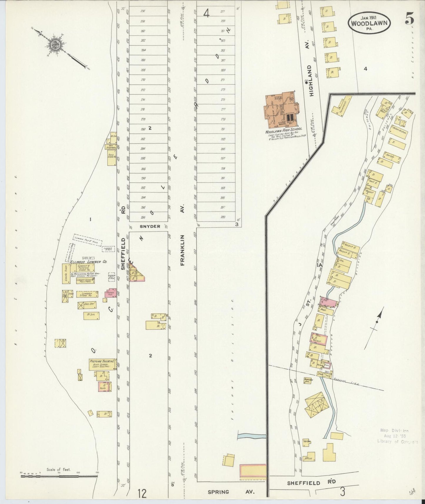 Sanborn Fire Insurance Map from Woodlawn, Beaver County, Pennsylvania (1911), Sheet #0005 - Complete Map Set gallery image, historic Sanborn map, vintage wall art, Pennsylvania Pennsylvania