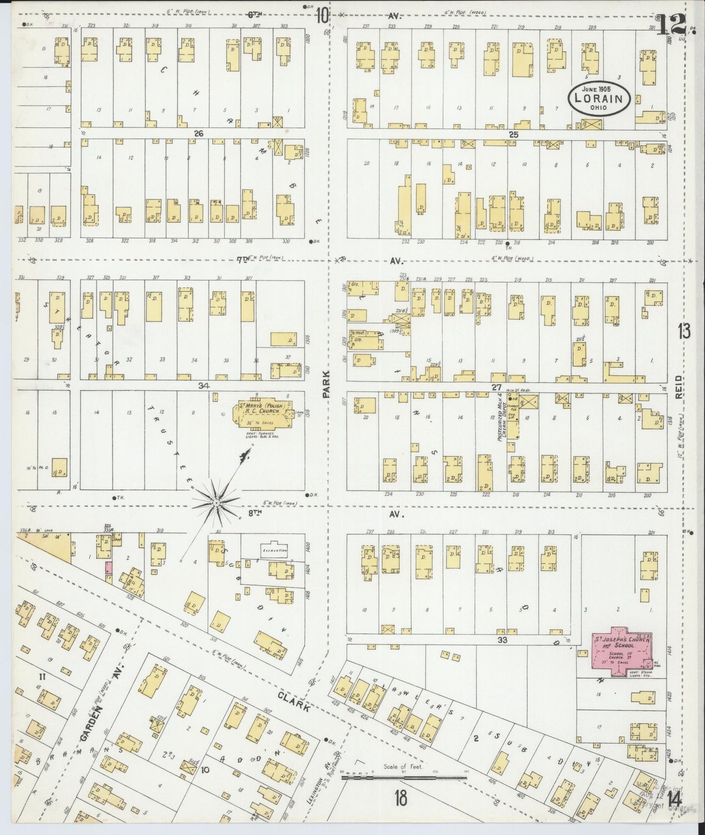 Sanborn Fire Insurance Map from Lorain, Lorain County, Ohio (1905), Sheet #0012 - Historic Sanborn Fire Insurance Map Print, vintage old map wall art, antique decor, genealogy gift, Ohio Ohio map