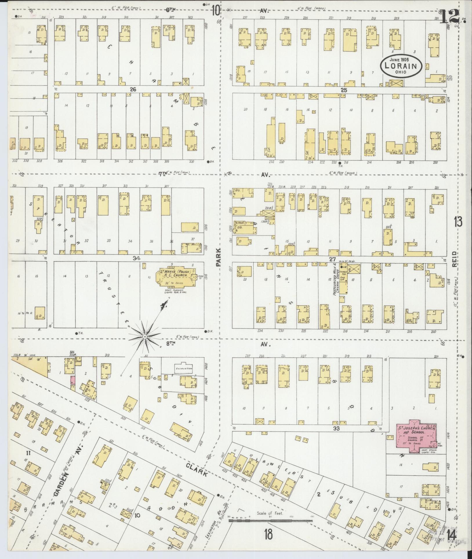 Sanborn Fire Insurance Map from Lorain, Lorain County, Ohio (1905), Sheet #0012 - Historic Sanborn Fire Insurance Map Print, vintage old map wall art, antique decor, genealogy gift, Ohio Ohio map