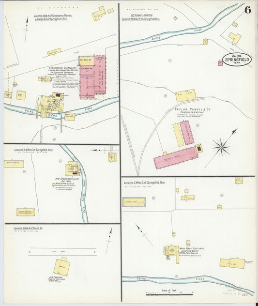 Sanborn Fire Insurance Map from Springfield, Robertson County, Tennessee (1908), Sheet #0006 - Historic Sanborn Fire Insurance Map Print, vintage old map wall art, antique decor, genealogy gift, Tennessee Tennessee map