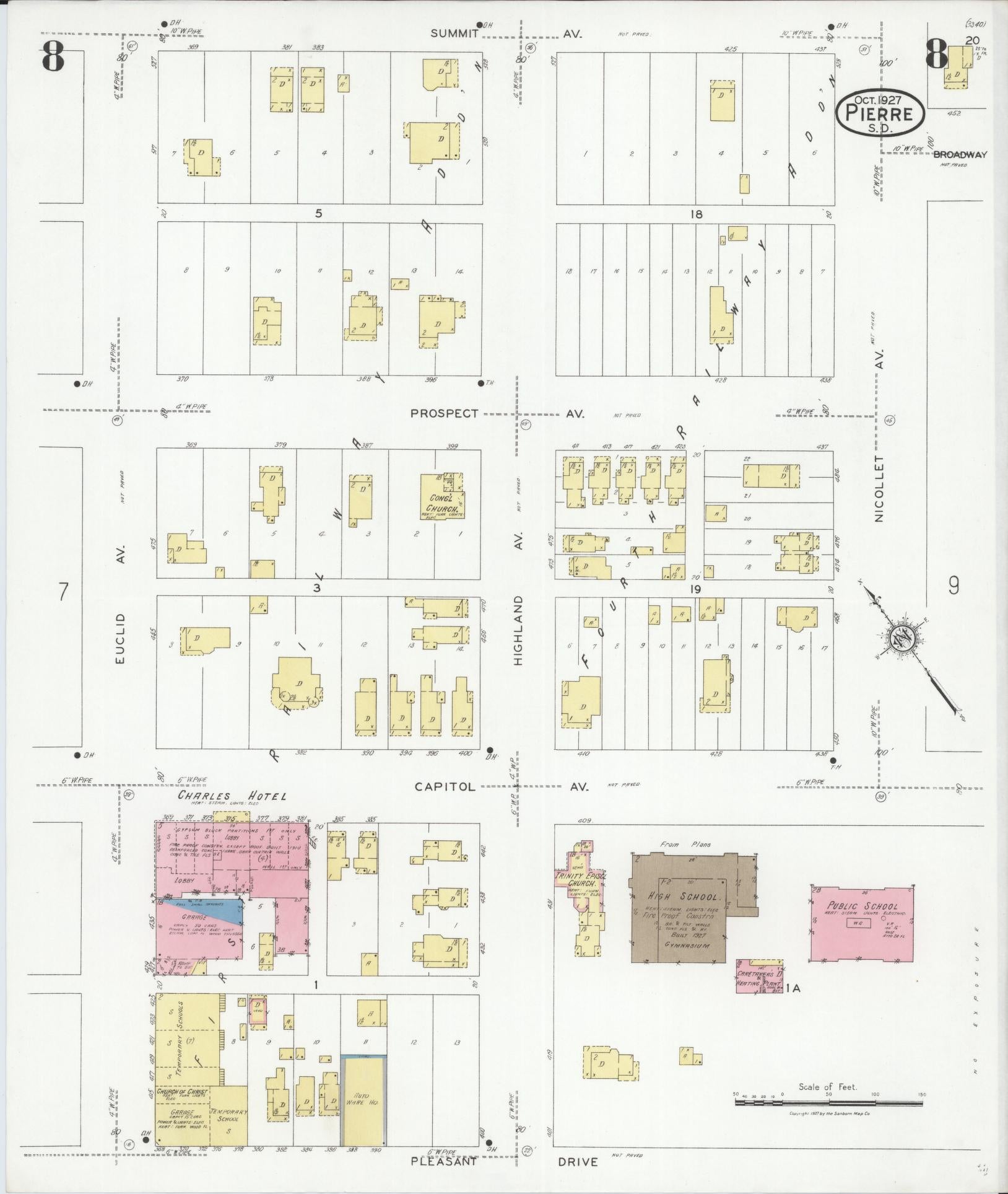Sanborn Fire Insurance Map from Pierre, Hughes County, South Dakota (1927), Sheet #0008 - Historic Sanborn Fire Insurance Map Print, vintage old map wall art, antique decor, genealogy gift, South Dakota South Dakota map