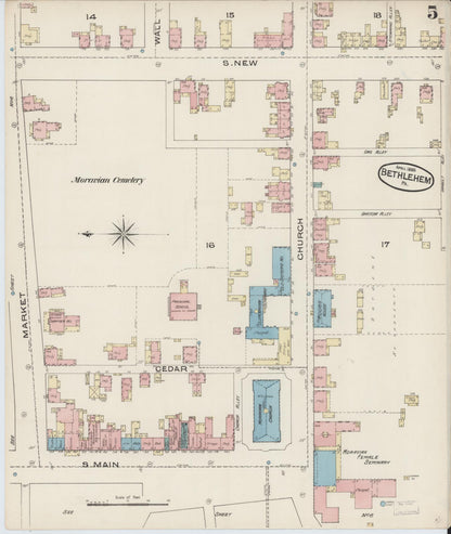 Sanborn Fire Insurance Map from Bethlehem, Northampton And Lehigh Counties, Pennsylvania (1885), Sheet #0005 - Complete Map Set gallery image, historic Sanborn map, vintage wall art, Pennsylvania Pennsylvania