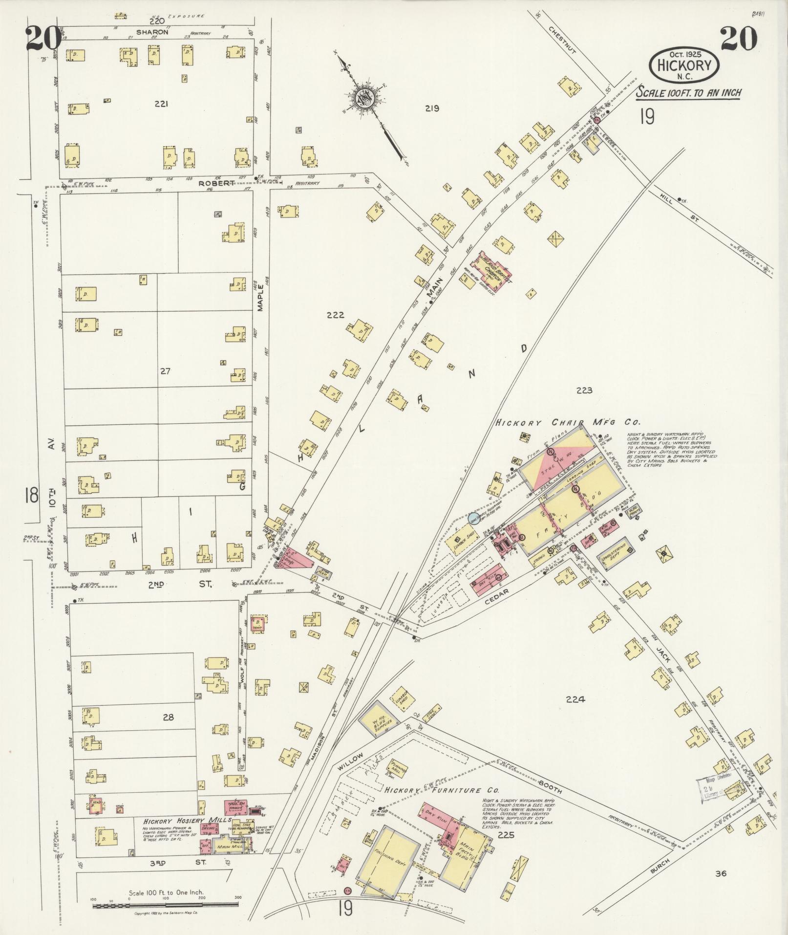 Sanborn Fire Insurance Map from Hickory, Catawba County, North Carolina (1925), Sheet #0020 - Complete Map Set gallery image, historic Sanborn map, vintage wall art, North Carolina North Carolina
