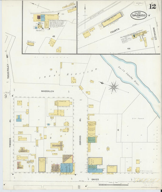 Sanborn Fire Insurance Map from San Angelo, Tom Green County, Texas (1904), Sheet #0012 - Historic Sanborn Fire Insurance Map Print, vintage old map wall art, antique decor, genealogy gift, Texas Texas map