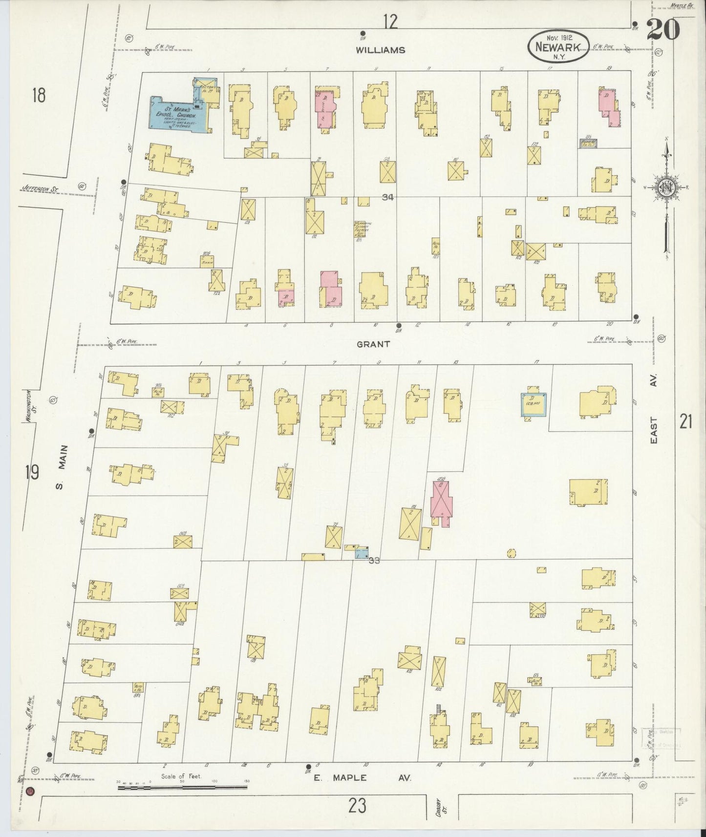 Sanborn Fire Insurance Map from Newark, Wayne County, New York (1912), Sheet #0020 - Complete Map Set gallery image, historic Sanborn map, vintage wall art, New York New York