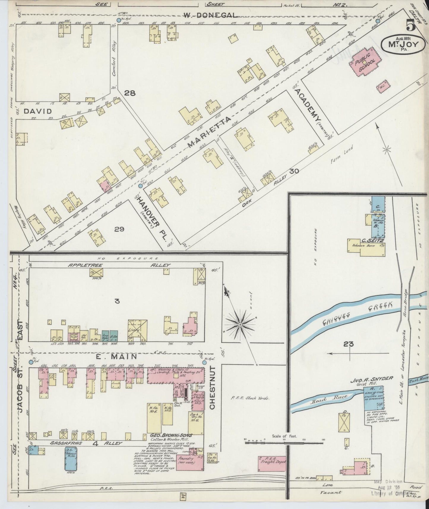 Sanborn Fire Insurance Map from Mount Joy, Lancaster County, Pennsylvania (1891), Sheet #0005 - Historic Sanborn Fire Insurance Map Print, vintage old map wall art, antique decor, genealogy gift, Pennsylvania Pennsylvania map