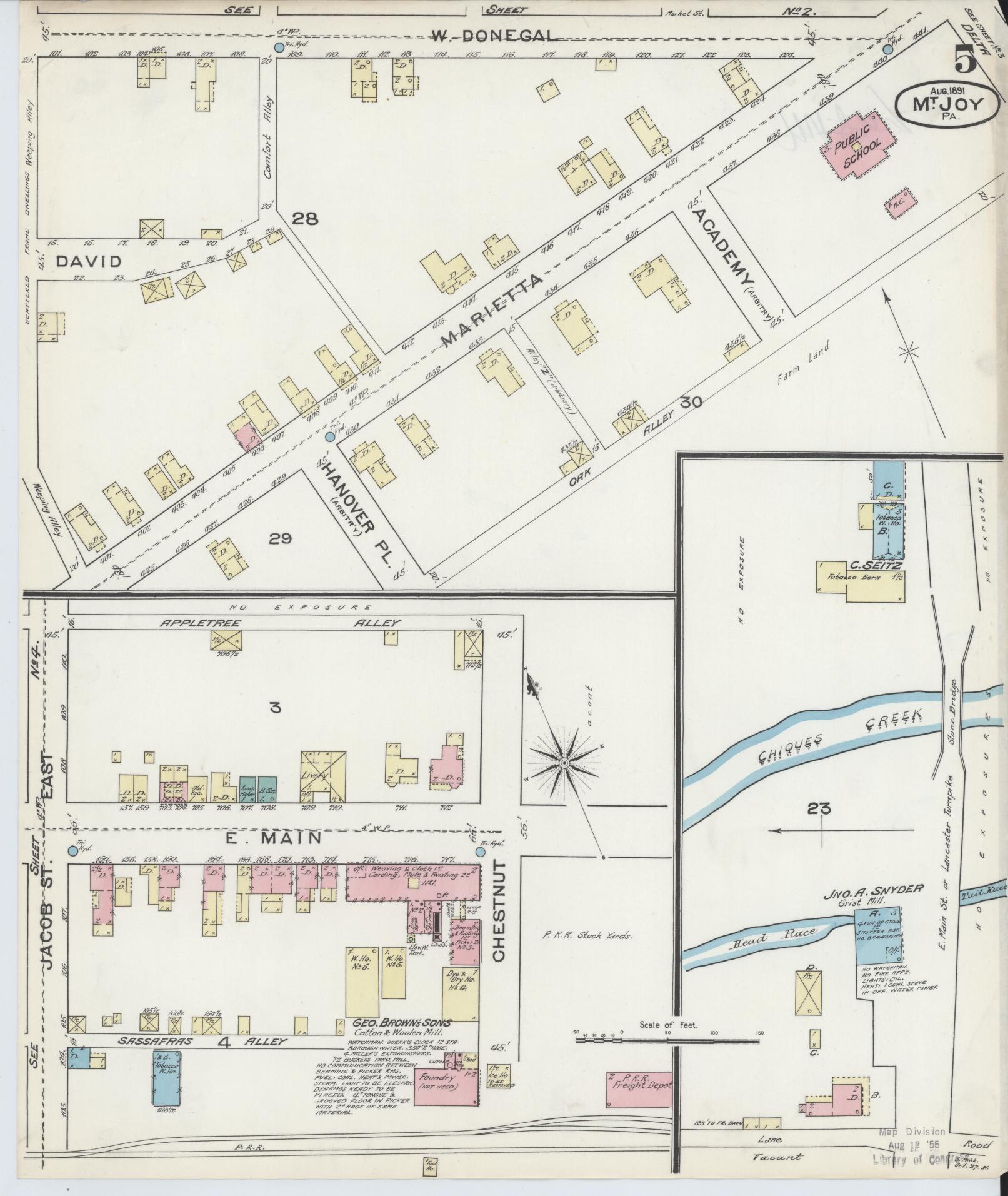 Sanborn Fire Insurance Map from Mount Joy, Lancaster County, Pennsylvania (1891), Sheet #0005 - Historic Sanborn Fire Insurance Map Print, vintage old map wall art, antique decor, genealogy gift, Pennsylvania Pennsylvania map