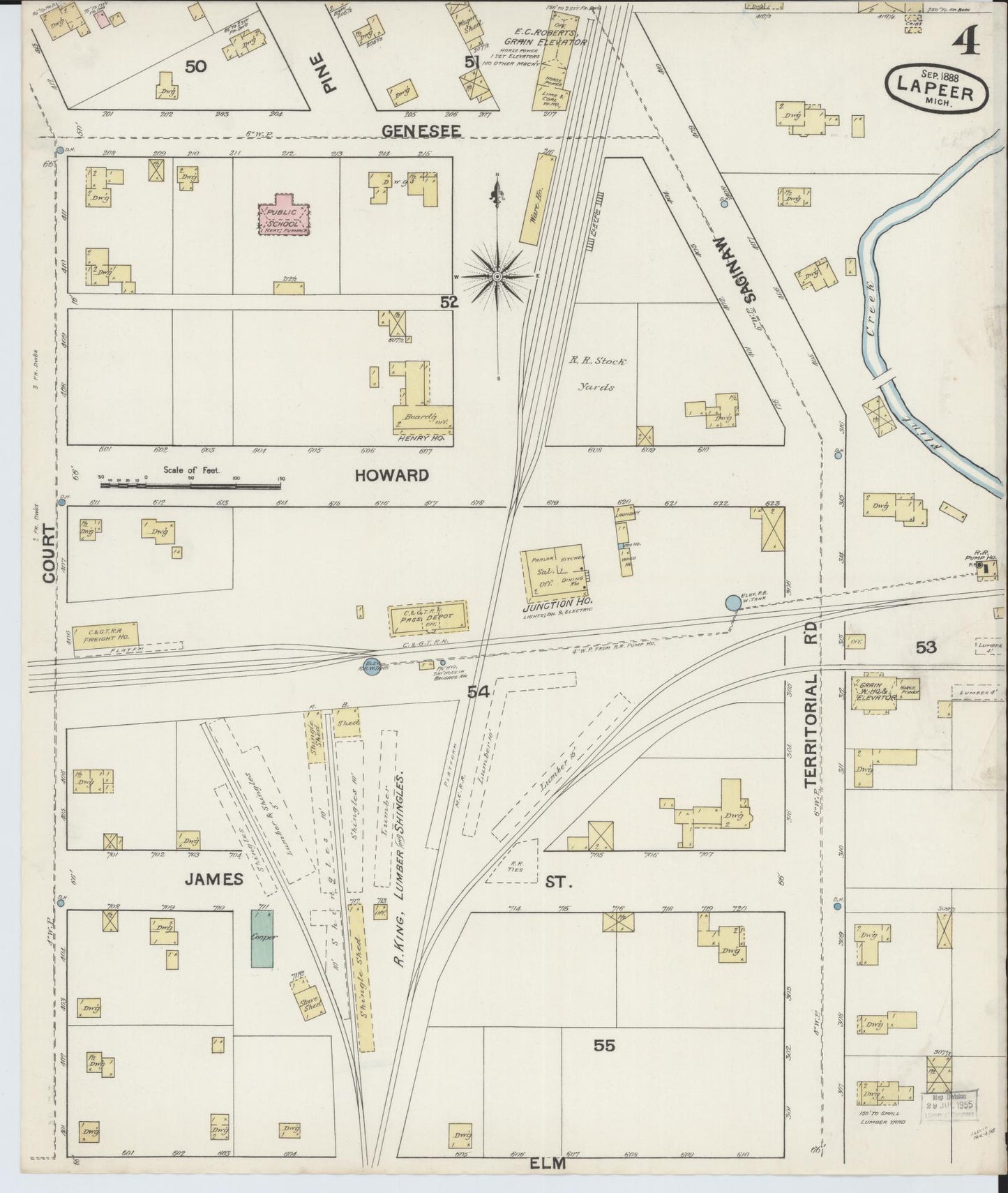 Sanborn Fire Insurance Map from Lapeer, Lapeer County, Michigan (1888), Sheet #0004 - Complete Map Set gallery image, historic Sanborn map, vintage wall art, Michigan Michigan