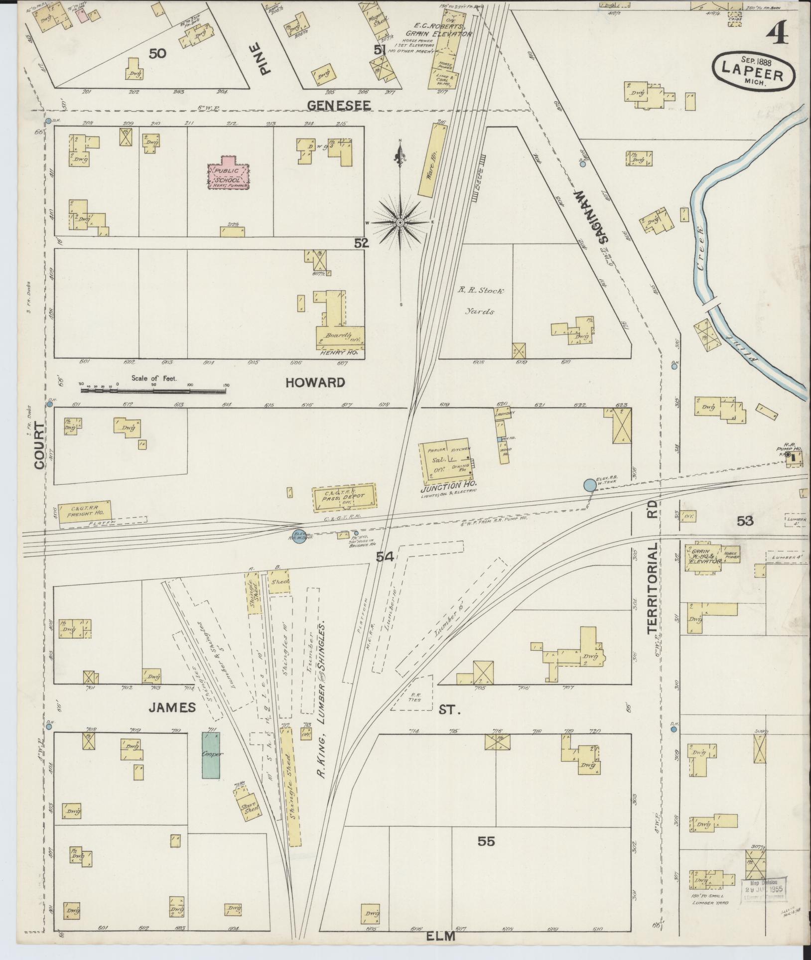Sanborn Fire Insurance Map from Lapeer, Lapeer County, Michigan (1888), Sheet #0004 - Complete Map Set gallery image, historic Sanborn map, vintage wall art, Michigan Michigan