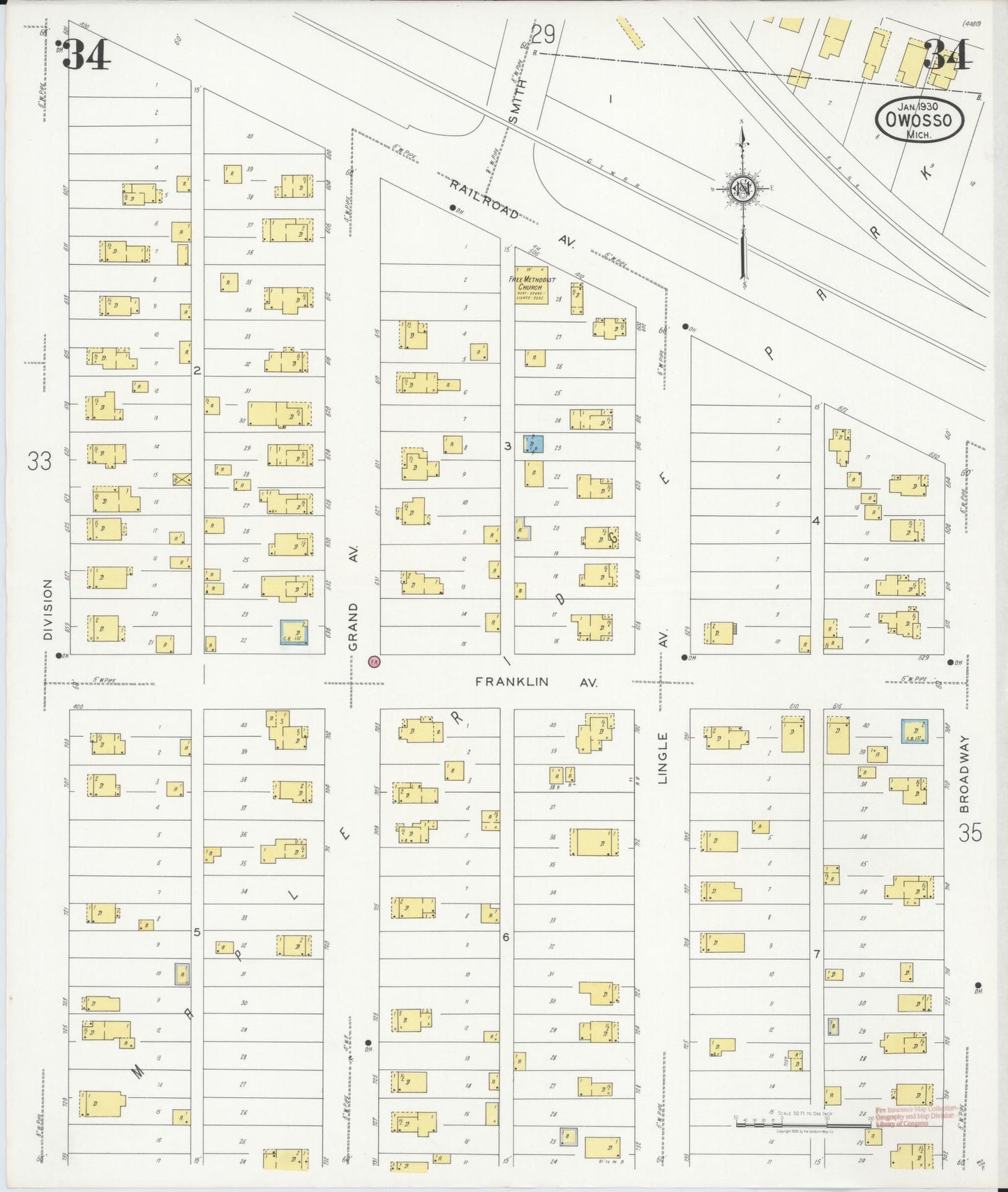 Sanborn Fire Insurance Map from Owosso, Shiawassee County, Michigan (1930), Sheet #0034 - Complete Map Set gallery image, historic Sanborn map, vintage wall art, Michigan Michigan