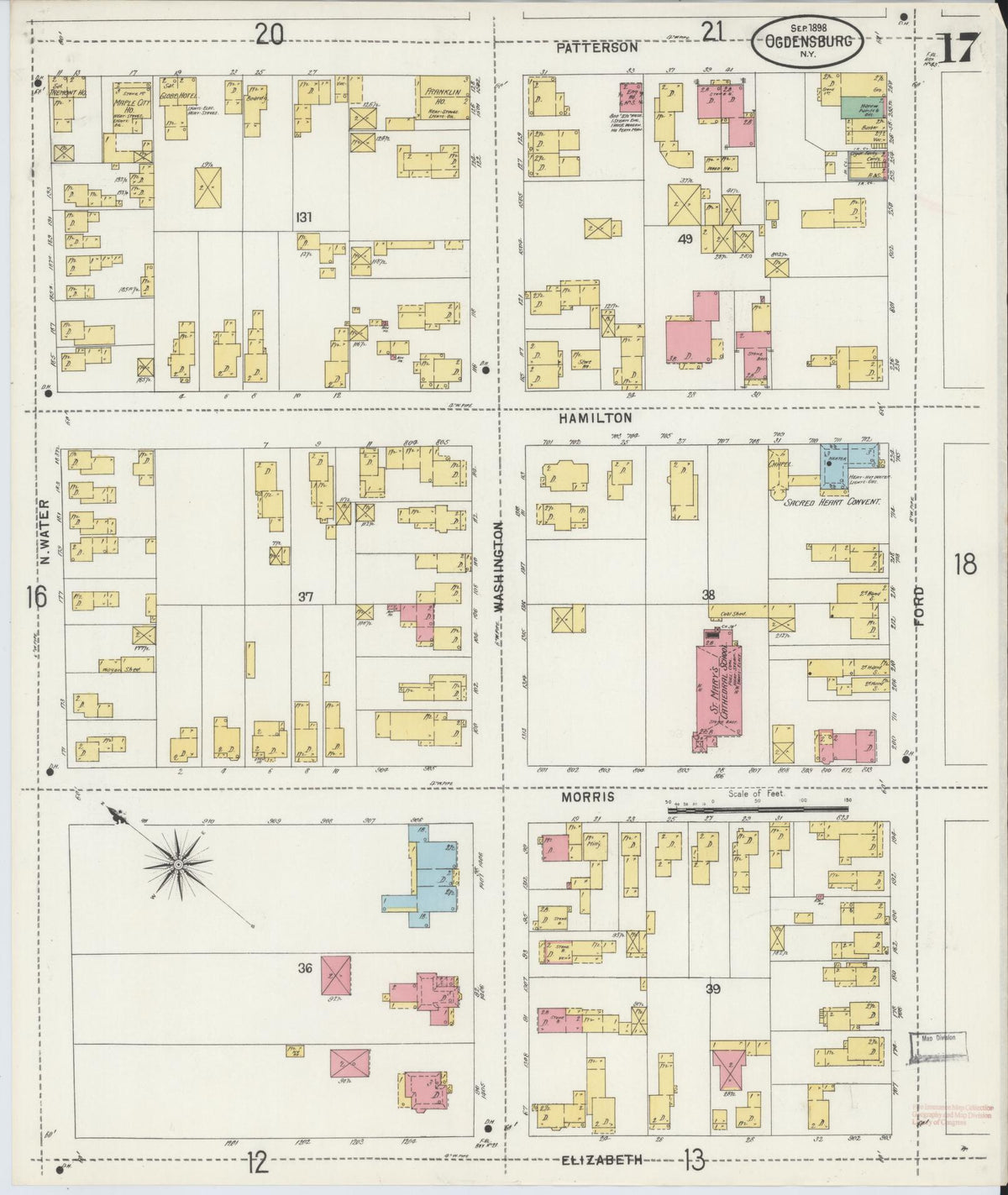 Sanborn Fire Insurance Map from Ogdensburg, St. Lawrence County, New York (1898), Sheet #0017 - Complete Map Set gallery image, historic Sanborn map, vintage wall art, New York New York