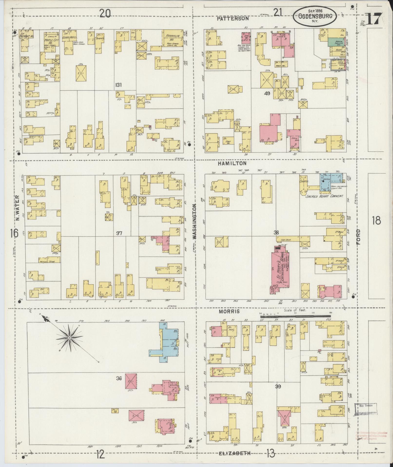 Sanborn Fire Insurance Map from Ogdensburg, St. Lawrence County, New York (1898), Sheet #0017 - Complete Map Set gallery image, historic Sanborn map, vintage wall art, New York New York
